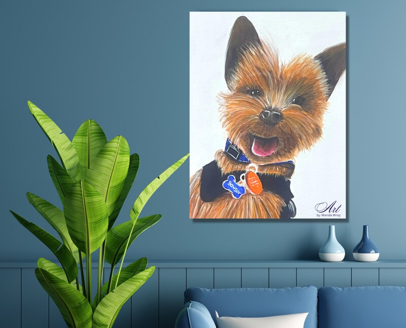 Custom Pet Portrait Original Acrylic Painting Hand Painted from Photo with Certificate of Authenticity by Art by Wanda Wray